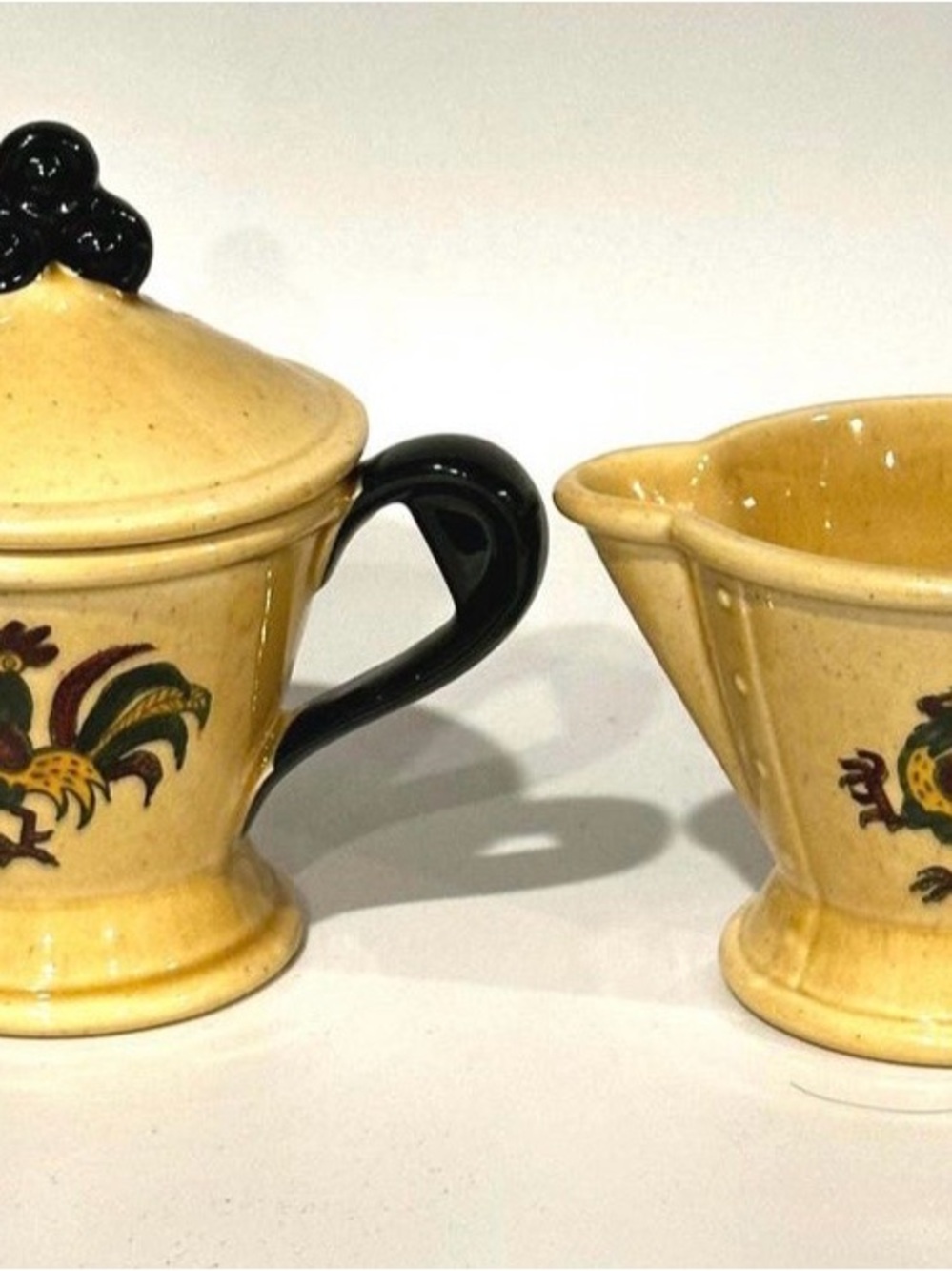 Metlox Poppytrail Yellow Ceramic Rooster Creamer and Sugar Set